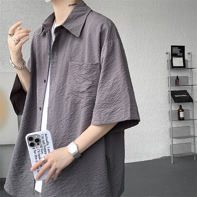 8XL-M泡泡纱盐缩肌理短袖衬衫男夏季冰丝外套防晒衬衣DC28011P36图片