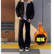 W10811加绒-P40网图现货加绒美式高街西裤休闲裤直筒微喇裤子，男装西裤，星座1608