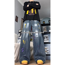 2026春季涂鸦泼墨牛仔裤男cleanfit美式休闲直筒裤25XK67237特P35，男装牛仔裤，电商A042