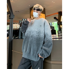 秋冬新款粉色渐变套头毛衣女慵懒风设计感小众水貂毛宽松针织上衣，男装针织衫/毛衣，星座1210-1