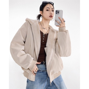 座山雕短款连帽毛领棉服秋冬毛绒绒派克服棉衣外套 MW651图片