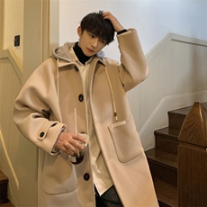 现货连帽毛呢大衣男女韩版潮流中长款风衣外套812-F607-P128，男装风衣，星座812