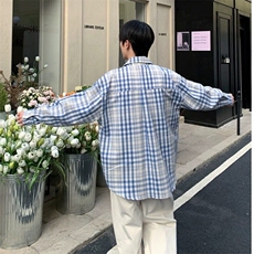 现货美式复古街头格纹长袖衬衫男宽松春秋季休闲百搭衬衣，男装衬衫，星座218-1（原230）