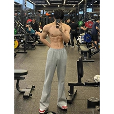 灰色健身运动微喇卫裤男秋季美式弯刀裤子cleanfit休闲直筒阔腿裤，男装休闲裤，星座1008