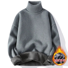 高领毛衣男士冬季加绒加厚宽松打底衫慵懒风粗线纯色大码毛线衣男，男装针织衫/毛衣，星座306A