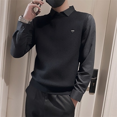 LV282/P88控118冬季假两件衬衫料手袖领针织贴标毛衣男黑首2，男装针织衫/毛衣，星座305B