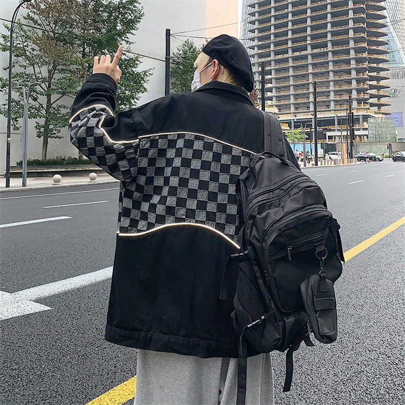 复古日系潮牌棋盘格夹克男春秋新款宽松潮流牛仔上衣W5427-P58,男装夹克,星座512-2