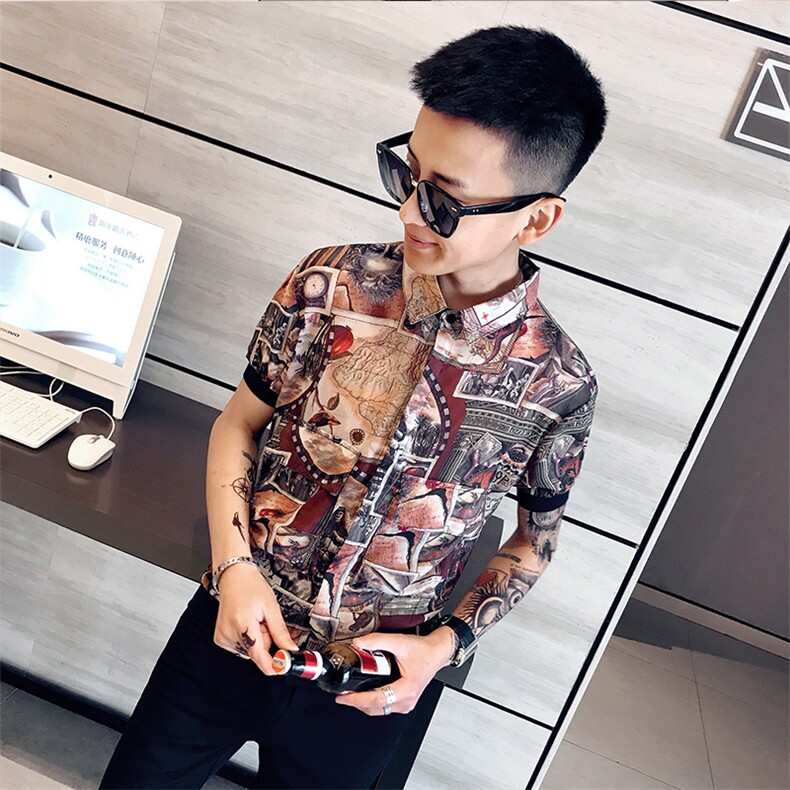 夏季印花防晒服男士薄款衬衣潮男短袖A313-C04-P45,男装衬衫,电商A313