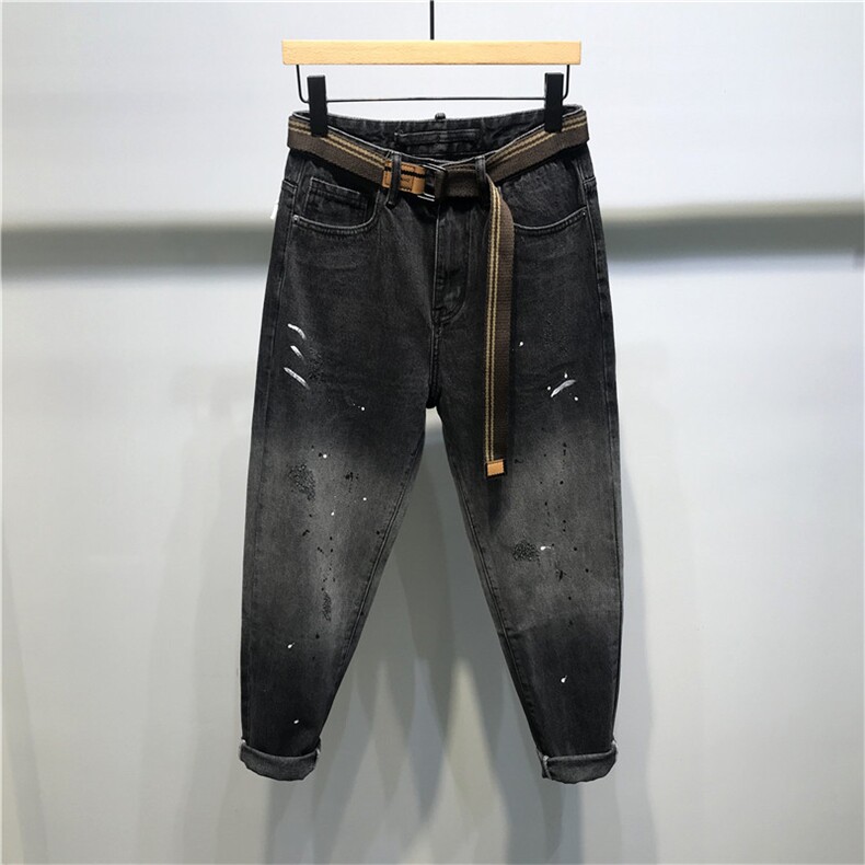 2025秋冬新款美式潮牌复古灰色渐变甩漆宽松微跨牛仔裤男长期款，男装牛仔裤，电商B230