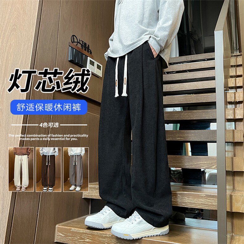 高品质灯芯绒300g美式复古潮流男大码休闲弯刀裤K24081-特P30控58图片