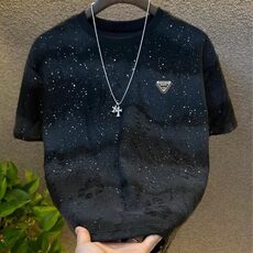 夏季新款轻奢高品质男士满天星短袖T恤潮流亮片渐变破洞圆领上衣，男装T恤，电商B212（原钱塘6029）