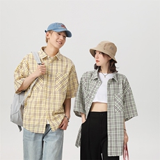 短袖衬衫复古潮流宽松休闲夏威夷风格子衬衣外套A436-7206-P50，男装衬衫，电商A436
