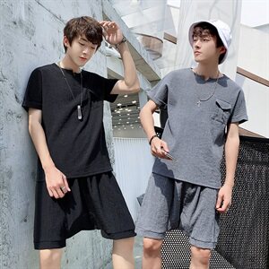 有报告男士短袖T恤套装潮流五分裤一套衣服 DS397T图片