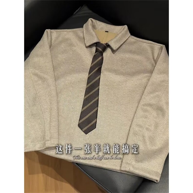 HY12-P47美式复古polo翻领卫衣男款春季老钱风领带长袖上衣,男装卫衣,电商B323A