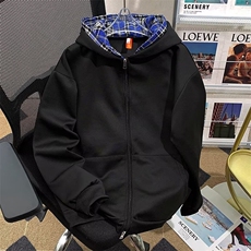 美式假两件连帽格子卫衣开衫cleanfit外套J290P52，男装卫衣，星座1116-2