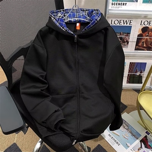美式假两件连帽格子卫衣开衫cleanfit外套  J290 P52图片
