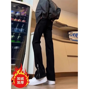 美式牛仔裤加绒加厚直筒裤子高街vibe开叉拉链长裤K8001-P46网图