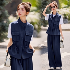 现货！2026春夏新款高级感气质轻熟风洋气马甲休闲阔腿裤三件套女，女装套装/套裙，众宇琦