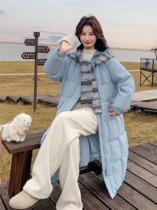 韩系chic蓝色羽绒服女冬2025超火好看高级小众漂亮中长款加厚外套图片