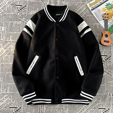 皮呢料拼接棒球服盐系复古撞色飞行服外套男街头风hiphop炸街上衣，女装短外套，星座601-2