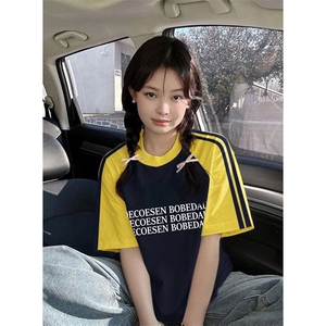 夏季美式高街重磅纯棉三条杠织带插肩撞色男女短袖T恤 CZ95-特P25图片