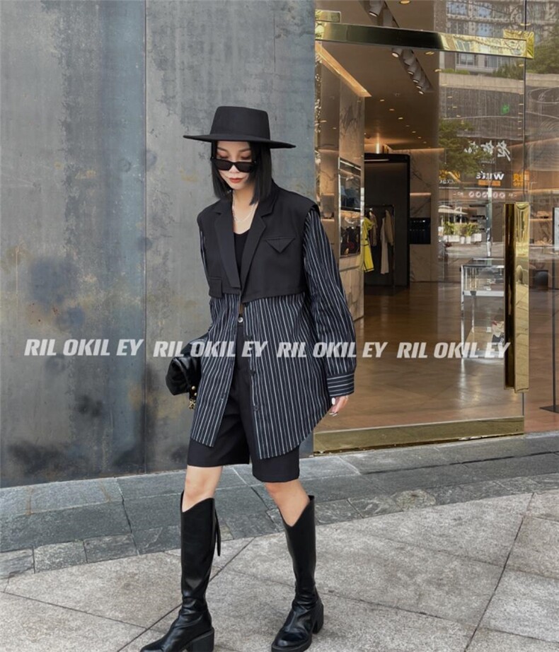 拼接假两件衬衫，女装衬衫，雷洛奇丽