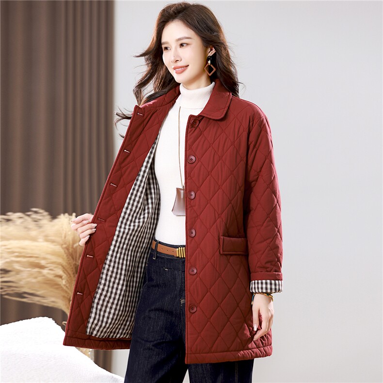 2025冬季时尚休闲夹棉加厚保暖舒适中长款棉服,女装棉衣/棉服,独衣靓