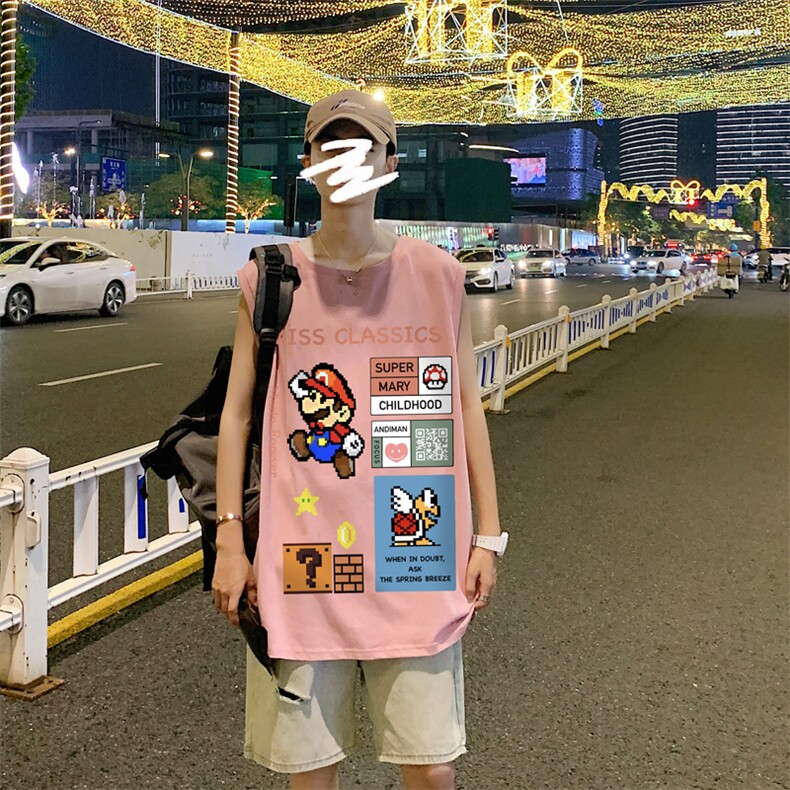 ！港风夏季无袖背心男汗衫男纯棉坎肩短袖T恤男B26-P20图片
