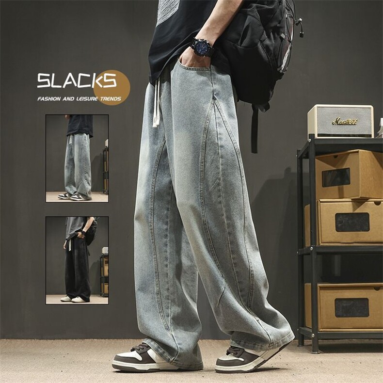 1506-1/K21001松紧腰/P44牛仔裤男宽松微喇裤子水洗潮牌工装裤子，男装牛仔裤，星座1506-1