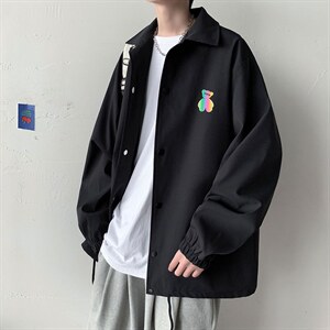 2024新款大码港风几物风反光小熊教练休闲夹克男装外套JK1604-P50图片