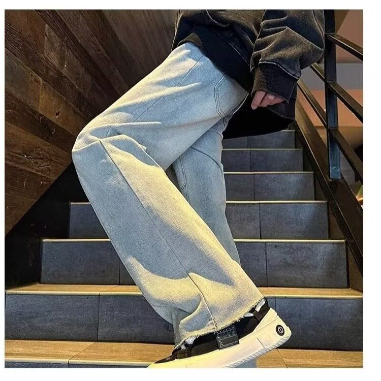 春秋新款潮牌欧美街头水洗做旧牛仔裤男毛边拼接设计感裤N003/P40,男装牛仔裤,星座506