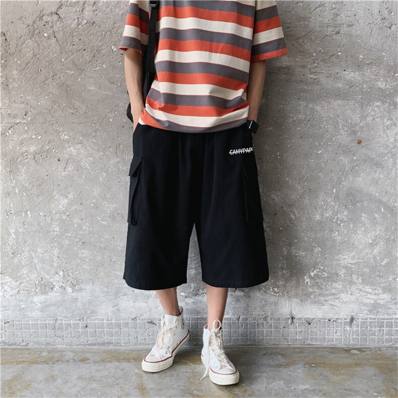 大货男休闲百搭短裤字母印花七分工装大口袋直筒宽松马裤D,男装休闲裤,星座1013-1