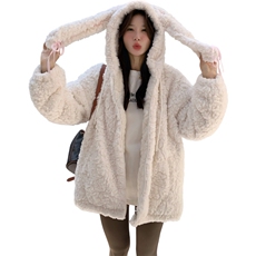 白色羊羔毛外套加厚毛绒绒棉服8381P215K328，女装棉衣/棉服，2C081