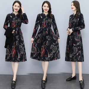 202021年秋季新款棉麻连衣裙印花休闲长袖棉麻连衣裙子,女装连衣裙,欣贝拉