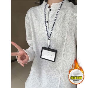 抖音得物品质美式高街重磅曼巴棉拼接cleanfit亨利领卫衣长袖T恤图片