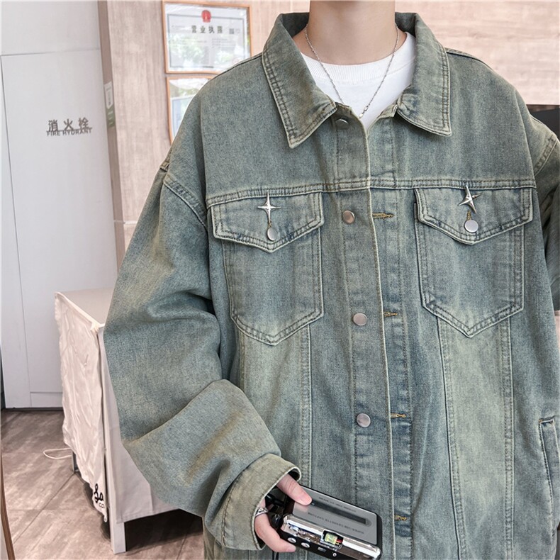 高品质秋款男牛仔夹克十字架装饰渐变色牛仔外套JK1217P65,男装夹克,星座1013-1