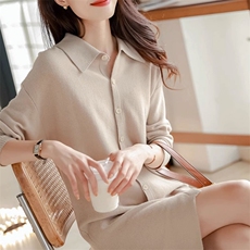 POLO领长裙2024年秋季纯色简约百搭气质连衣裙，女装连衣裙，郡淞羊绒