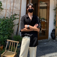 cleanfit纯色衬衫男夏季薄款潮牌设计感衬衣短袖冰丝速干开衫外套，男装T恤，电商A061