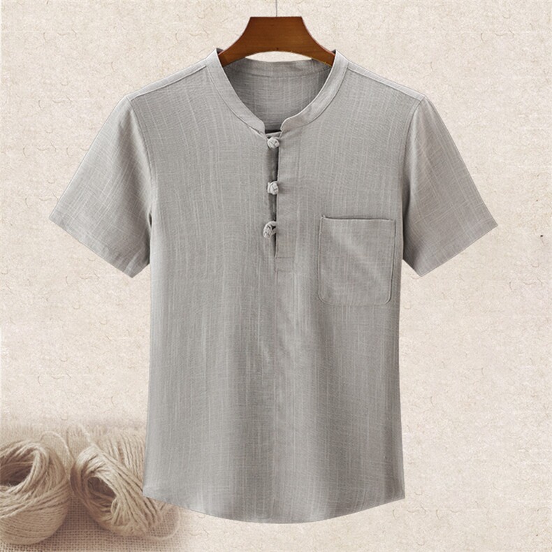 主推夏中老年风唐装亚麻爸爸装透气薄款短袖T恤男士大码，男装T恤，钱塘723