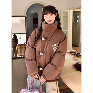 1506-1/M76511/P89韩系甜美星星盘扣设计拼接格纹棉服图片