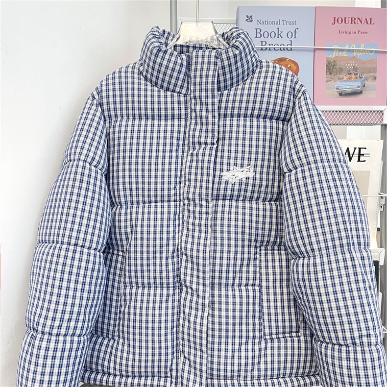 加绒加厚立领棉衣千鸟条纹格字母刺绣棉服面包服手塞棉MY23P76,男装棉衣,星座1013-1