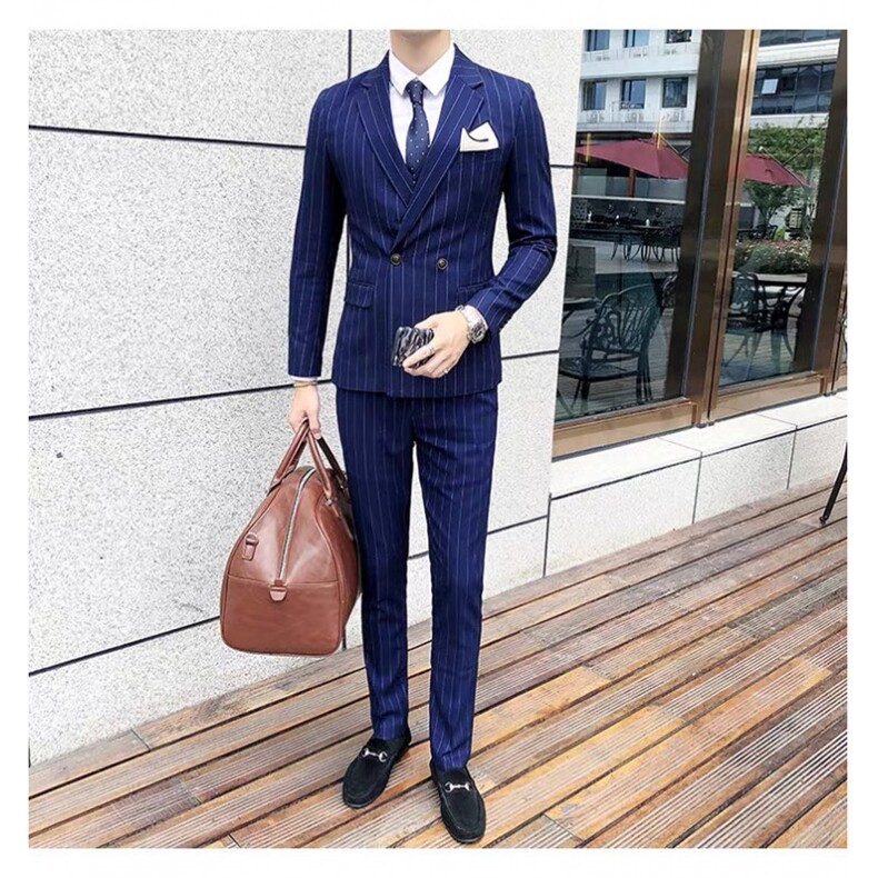 条纹两粒扣男西服套装三件套商务英伦西装7001-P285,男装西服套装,星座1012