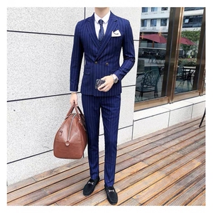 条纹两粒扣男西服套装三件套商务英伦西装 7001-P285图片