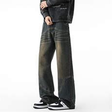 美式复古蓝解构弯刀牛仔裤男秋季新款宽松设计感XZ201-GJ35P50，男装牛仔裤，星座201