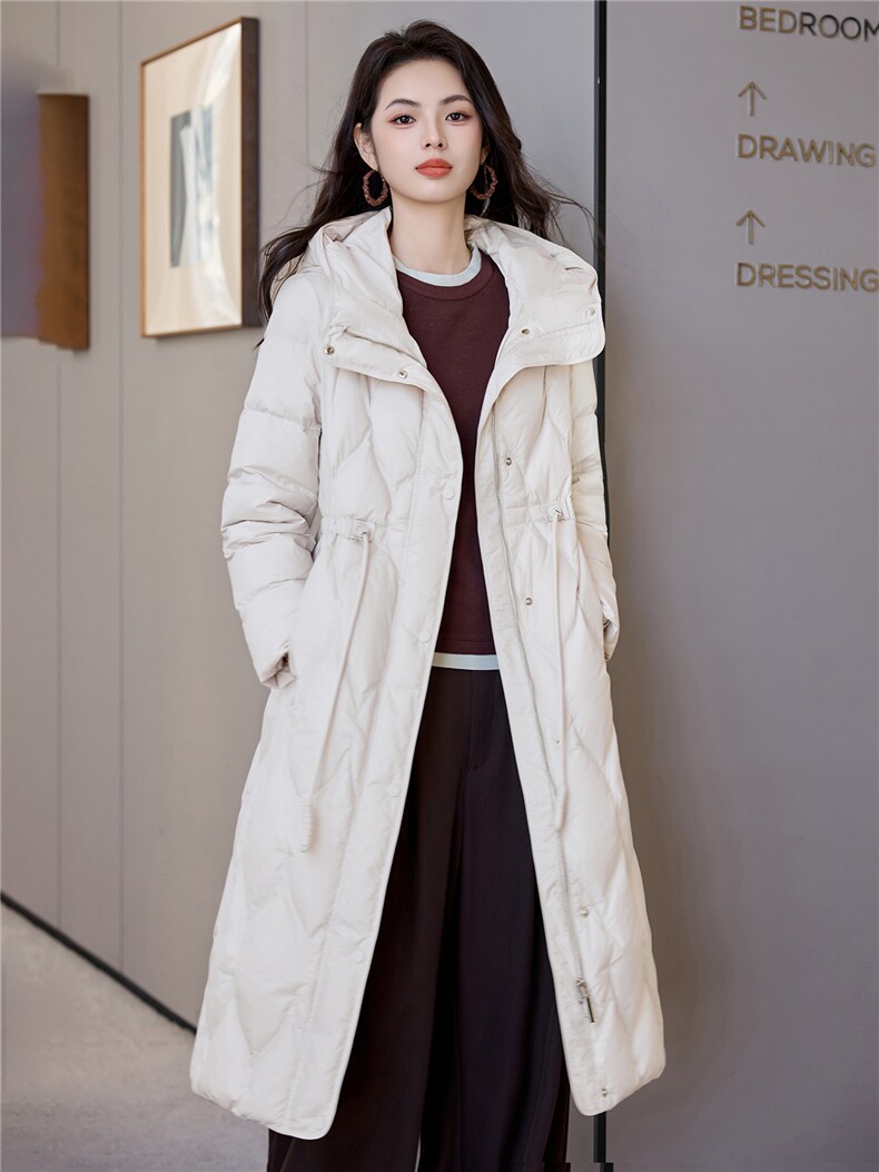 抽绳收腰羽绒服女韩版宽松休闲冬季外套显瘦简约菱格连帽棉服,女装羽绒服,阿舍尔精品