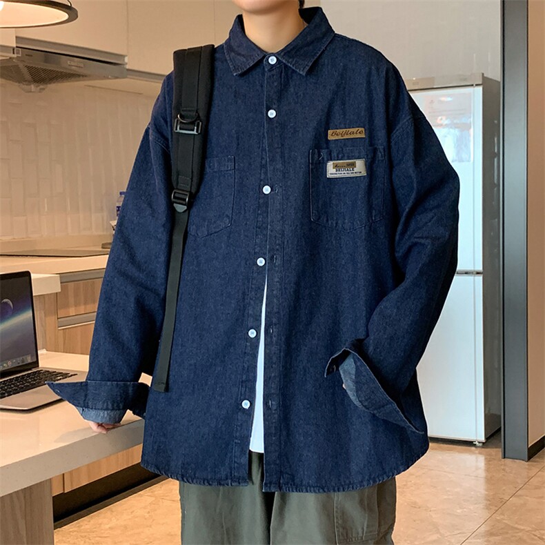 春秋季日系纯色牛仔衬衫潮流帅气休闲衬衣港风外套男装W1670-P40,男装衬衫,星座512-2