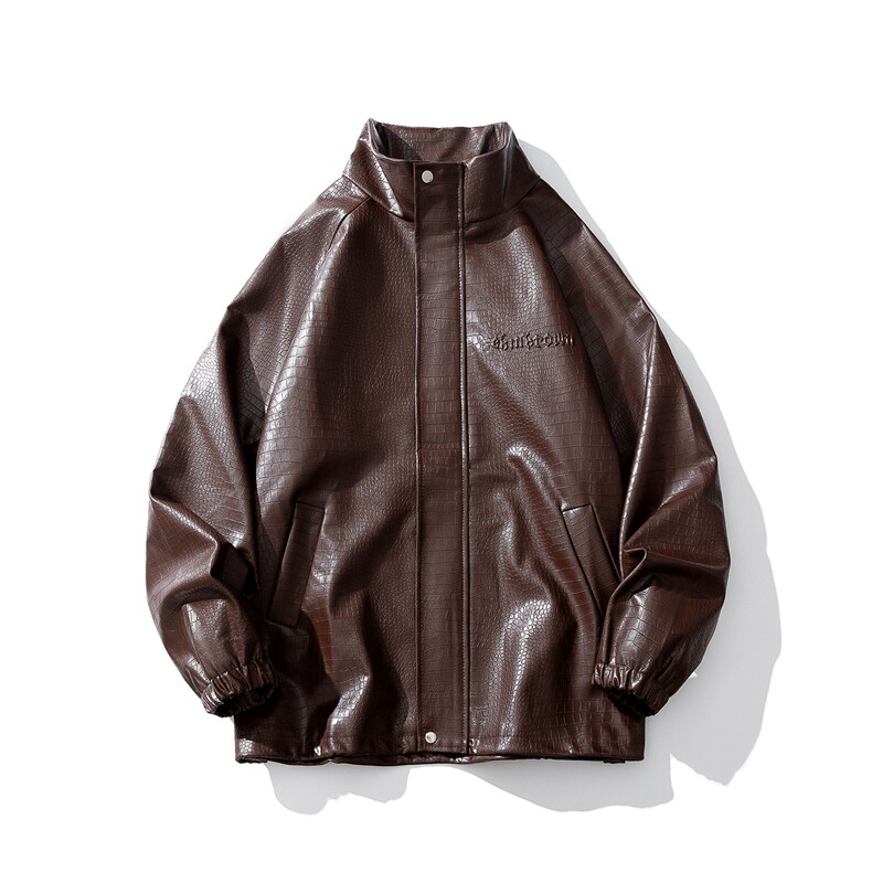 大码pu皮衣夹克钢印美式女复古oversize显瘦设计感情侣机车外套秋，男装夹克，星座226-2