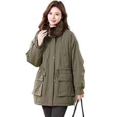 冬季加绒派克服棉衣女2025新款小个子针织连帽休闲工装棉衣外套，女装棉衣/棉服，江忆布依