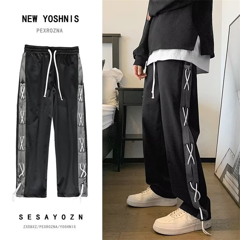 新款时尚潮男百搭宽松侧边抽绳休闲裤,男装休闲裤,四季星座218-1