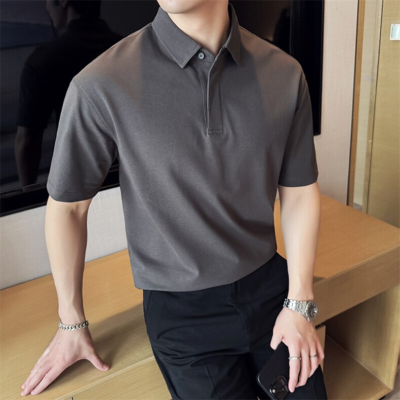 2025主推款微阔宽松版型夏季新款纯色翻领Polo衫2259-P45,男装Polo衫,电商D342